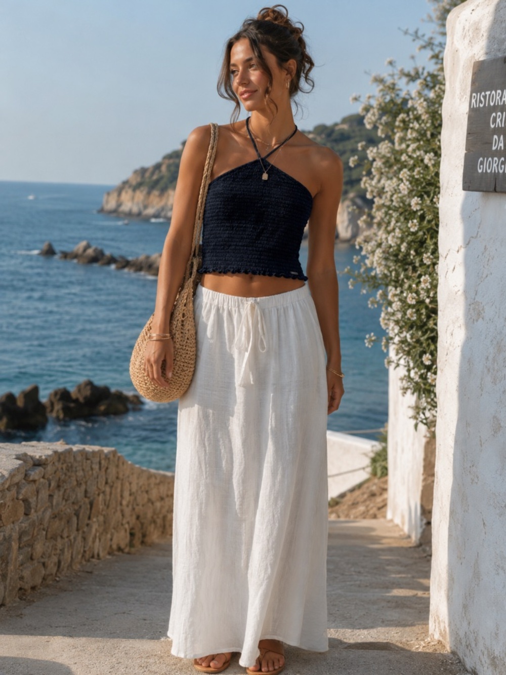Hollister Coastal Y2K Beachy Minimalist Resortwear Boho Halter Top